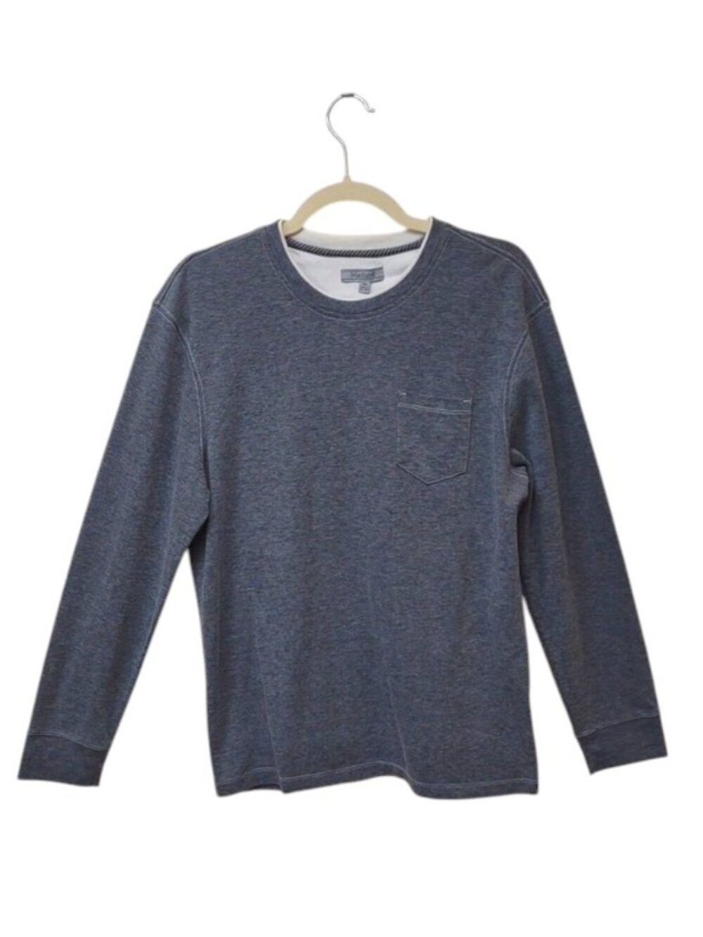 Men's Heather Gray LS Crewneck Chest Pocket Tee Y2K Layer Design Skater